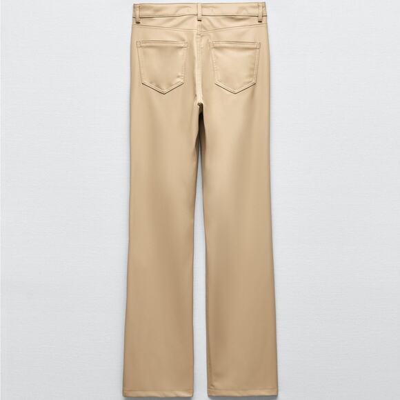 ZARA BLOGGER FAVORITE STRAIGHT LEG FAUX LEATHER PANTS BEIGE - Picture 15 of 15